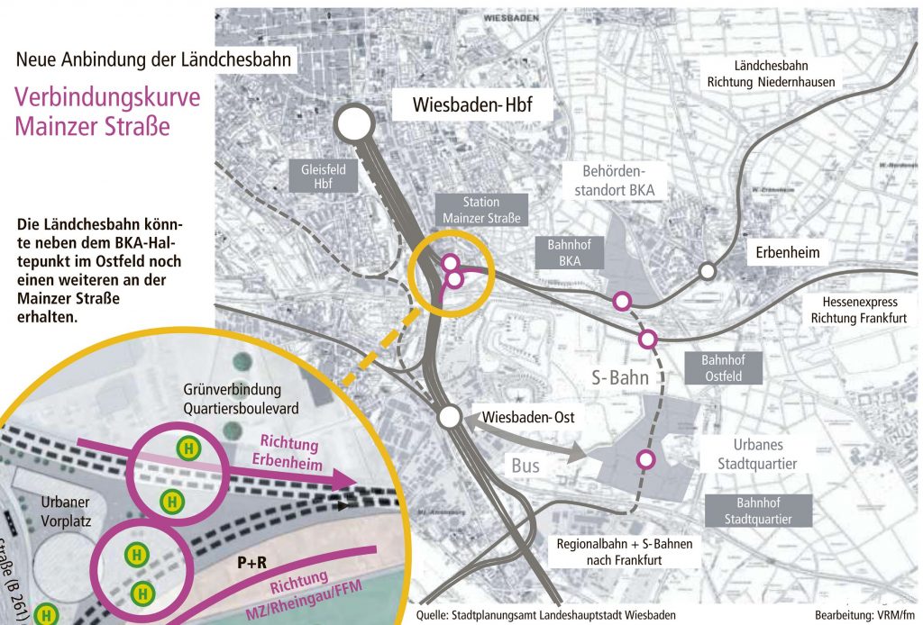 Streckenverlauf S-Bahn am Ostfeld Wiesbaden - Scharfe Kritik an S-Bahn-Plänen der Stadt am Ostfeld