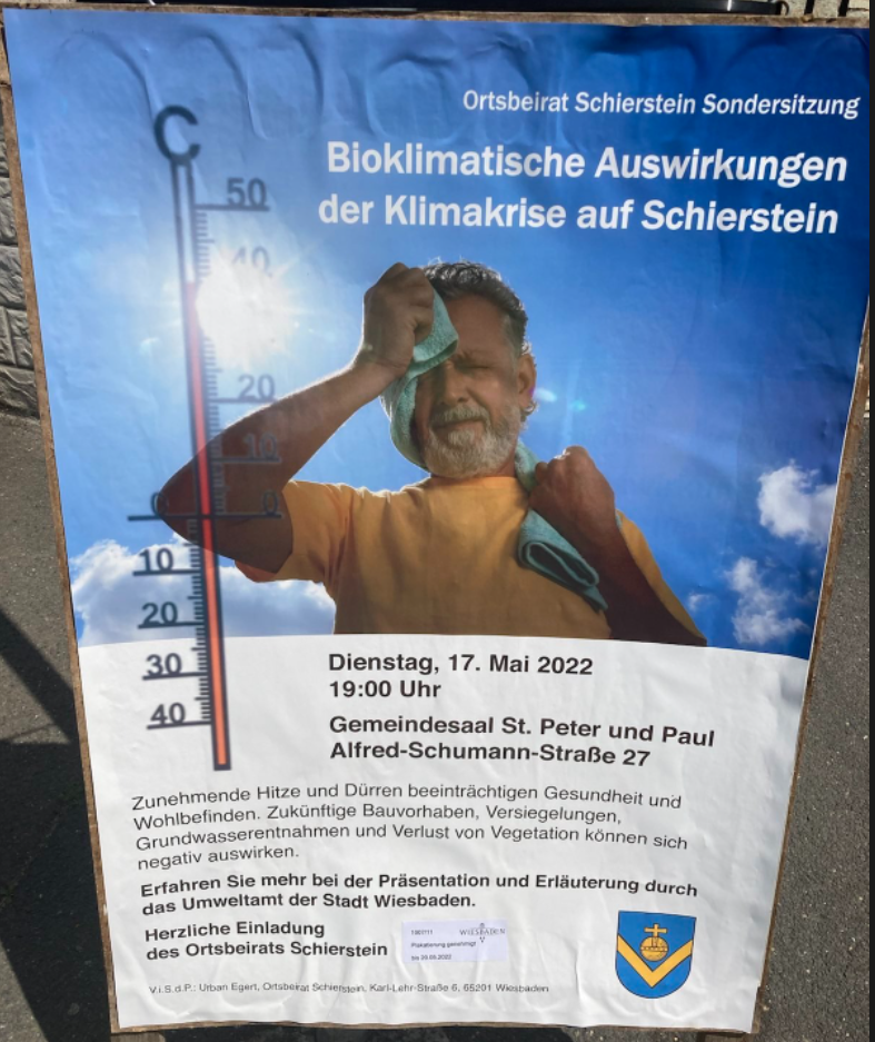 Sondersitzung OBR Schierstein, Kioklimatische Auswirkungen der Klimakrise auf Schierstein. Ostfeld Update Nr. 20 vom 23.05.2022