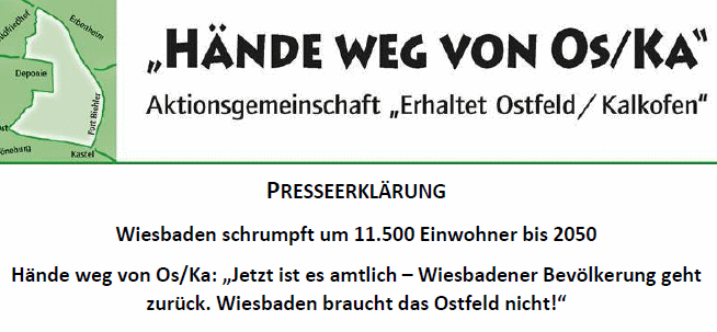 Presseerklärung Hände Weg von Os/Ka - Ostfeld Westfeld Update 35 vom 12. April 2023. Wiesbaden schrumpf.