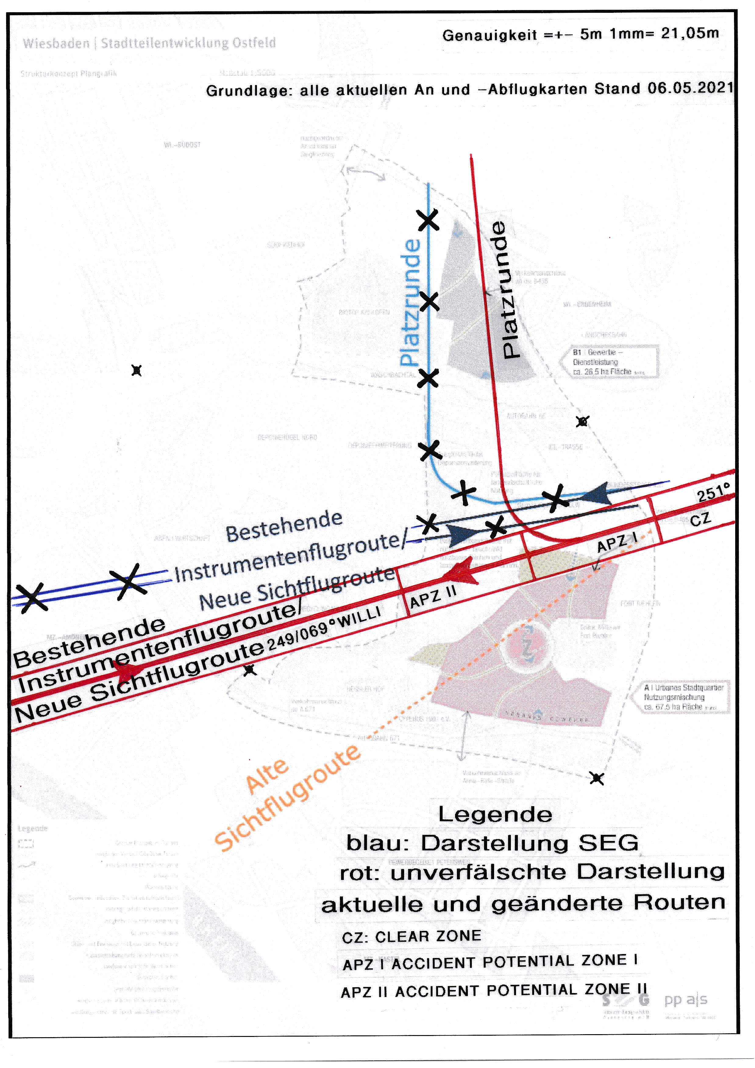 geänderte Flugrouten über dem Ostfeld laut An- und Abflugkarten - Wer einmal lügt