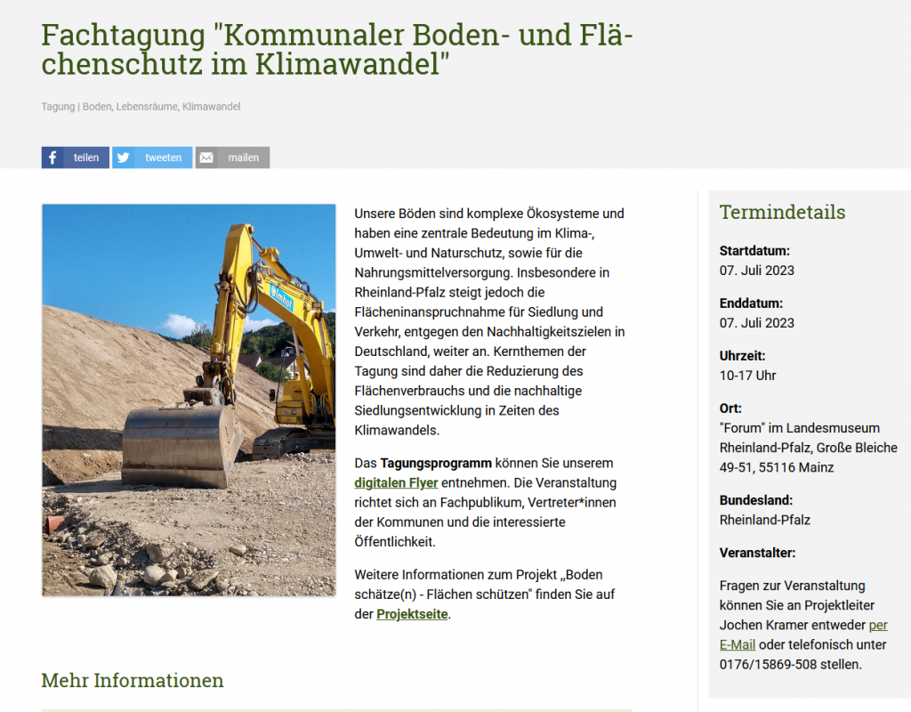 Ostfeld-Westfeld Update 37 vom 23. Juni 2023  Fachtagung "Kommunaler Boden- und Flächenschutz im Klimawandel" am 7. Juli 2023 in Mainz