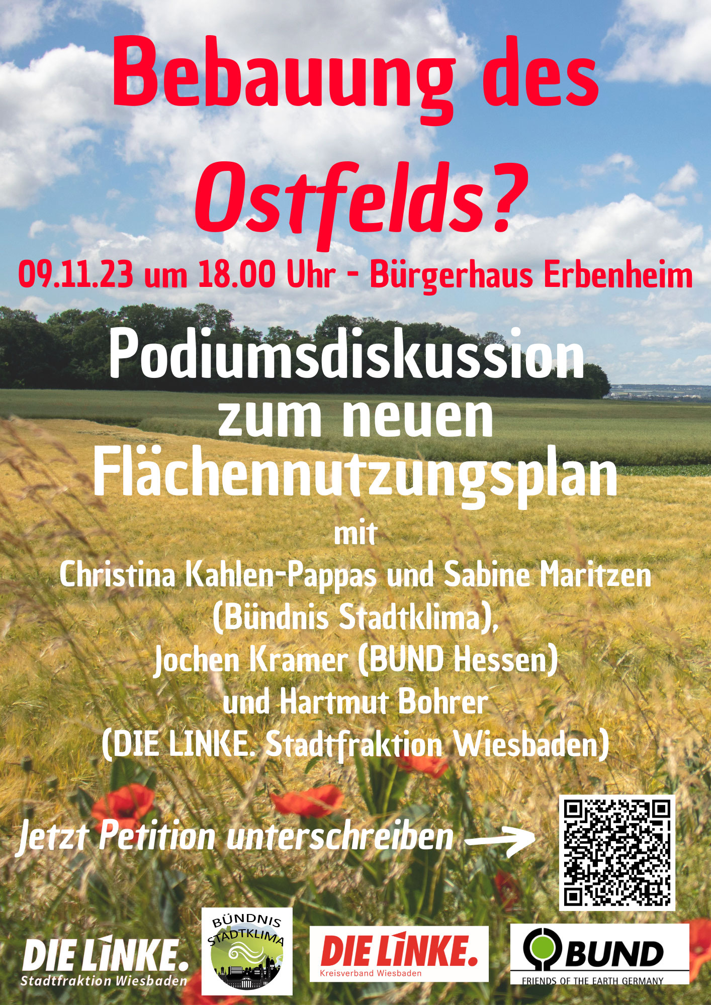 Podiumsdiskussion zum Flächennutzungplan und zum Ostfeld am 9. November 2023 in Erbenheim