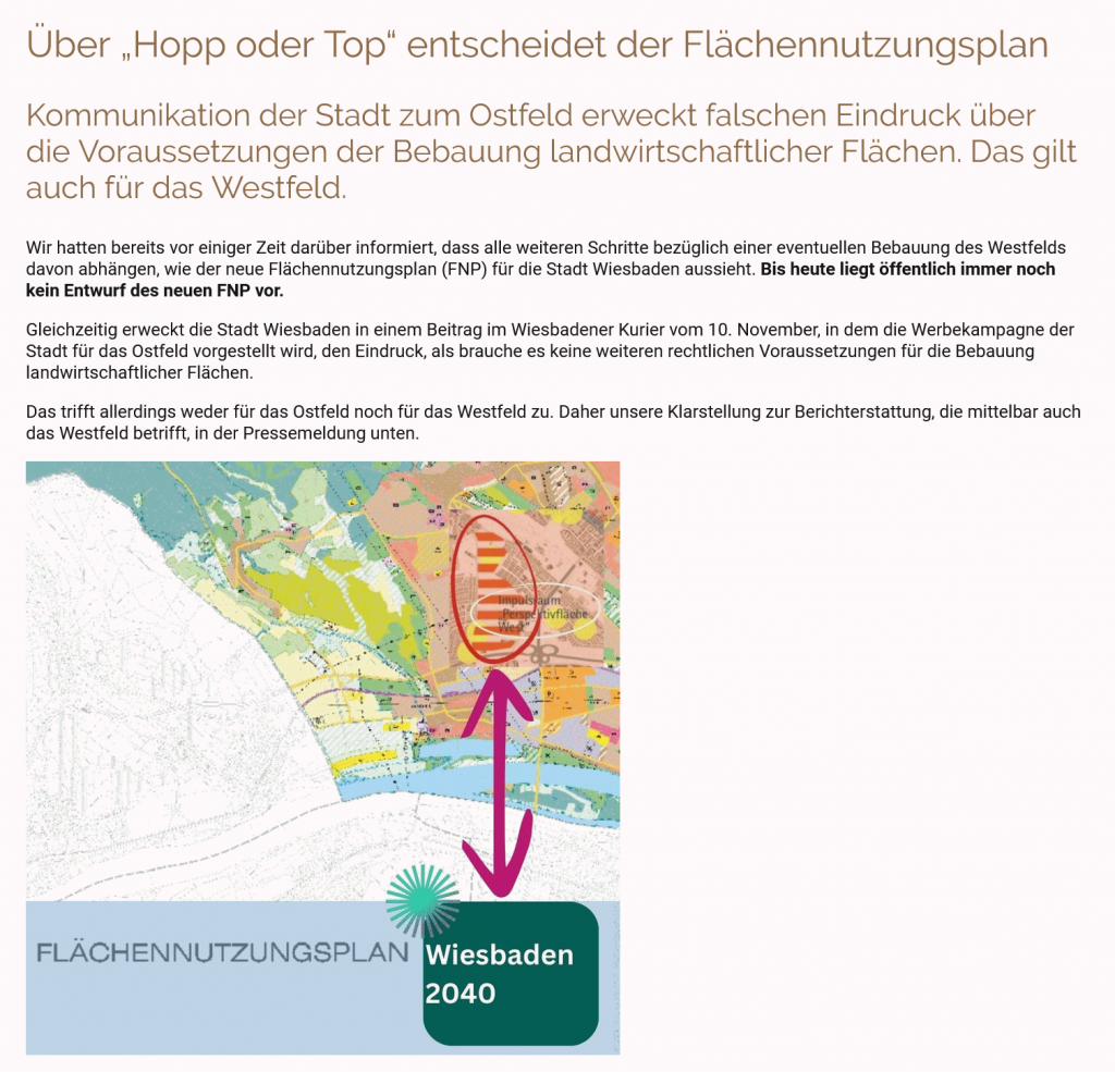 Ostfeld-Westfeld Update 43 vom 23. November 2023.  Flächennutzungsplan - Aktionsgemeinschaft Westfeld erhalten