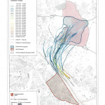 KlimpraxStudie, Stadt Mainz, Vorwärtstrajektorien/Kaltluftströme vom Ostfeld nach Mainz, 2 bis 4 Uhr KlimpraxStudie-StadtMainz-Vorwaertstrajektorien-Kaltluftstroeme-vom-Ostfeld-nach-Mainz-2-bis-4-Uhr